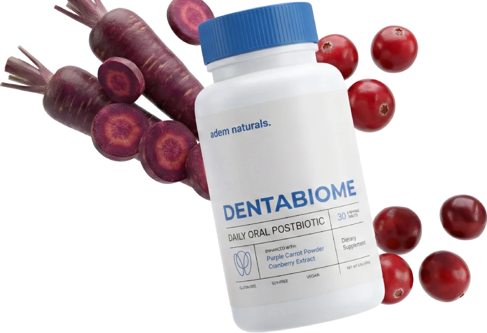 DentaBiome chewable tablet with purple carrot and cranberry natural ingredients